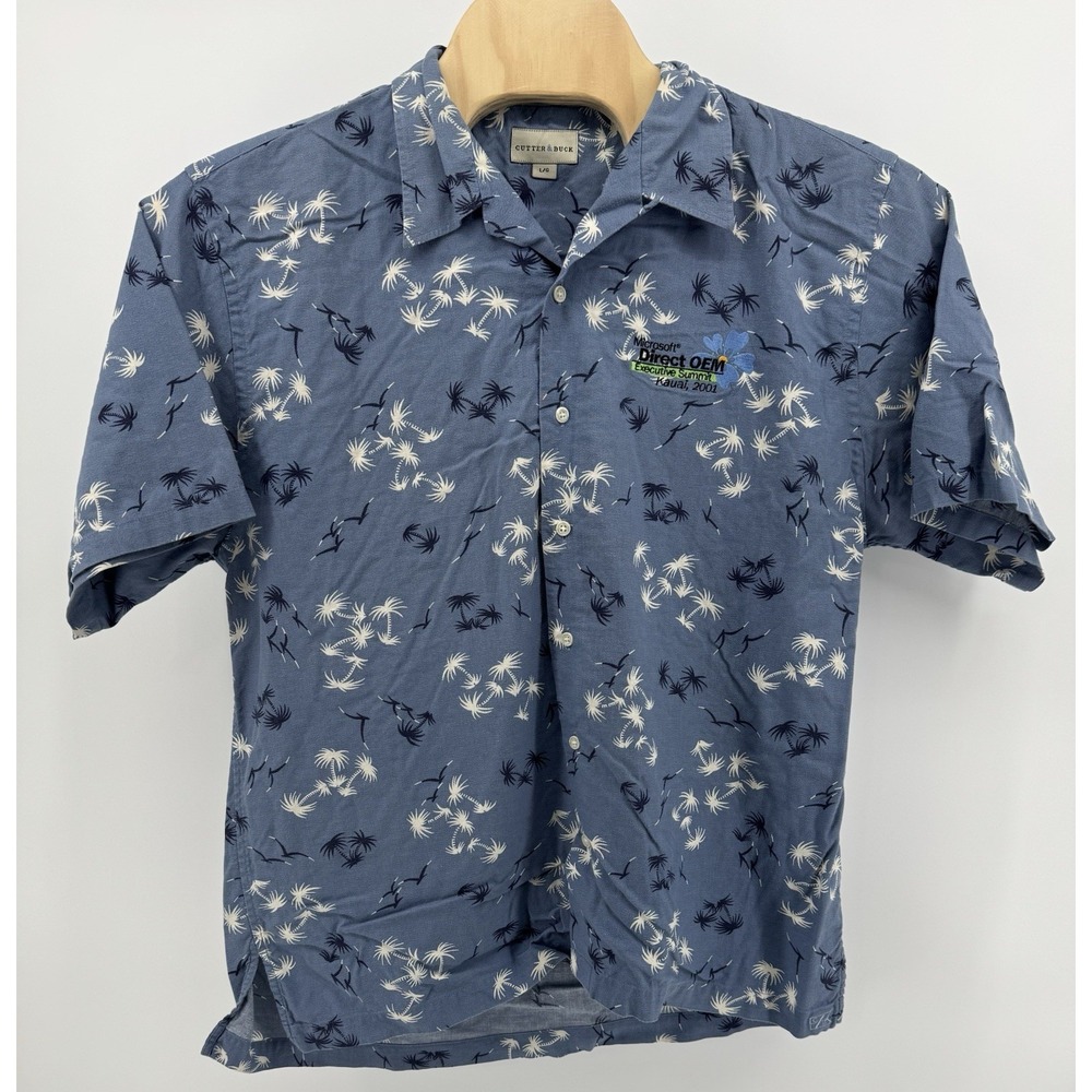 Vintage Cutter & Buck Hawaiian Shirt Men's Size L Microsoft Embroidered Aloha